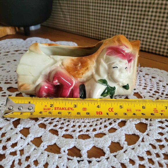 Vintage Porcelain Trinket Planter - Elf Pixie Gnome Wood Log - Picture 10 of 11